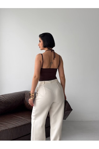 Pantofashion Dantel Detaylı Askılı Body Çıt Çıtlı Acı Kahverengi