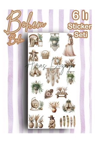 Hiras Dizayn Bohem Boho Temalı Sticker Seti 6 Sayfa Çok Renkli