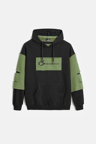 Shooter Sportwear Shooter Erkek Oversize Kapüşonlu Baskılı Kanguru Cepli Sweatshirt Siyah - Haki