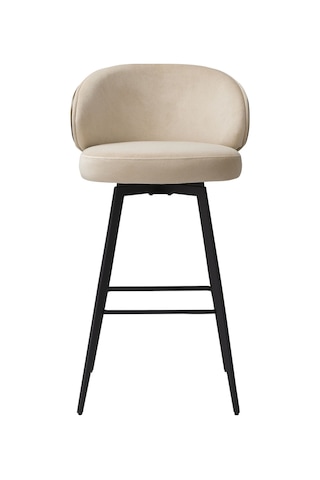 Eichholtz Camerota Bar Taburesi, Sabino Beji & Siyah Ahşap, Modern Zarafet, %100 Polyester Kumaş Sandalye Bej