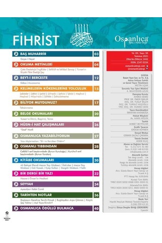 Temmuz 2021 Osmanlıca Dergisi