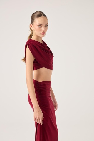 Holly Lolly Pelerinli Askılı Büstiyerli Ve Uzun Etekli 3lü Yulia Takım Bordo