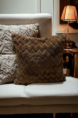 Bohem 4'lü Dekoratif Yastık Kılıfı Kırlent Kılıfı 43x43 Cm Kahverengi Zikzak Dsn Kahverengi