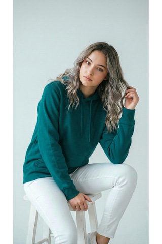 Hoxie Unisex Rahat Kesim Pamuklu Yumuşak Dokulu İçi Polarlı Basic Desenli Kapüşonlu Sweatshirt Petrol Yeşili