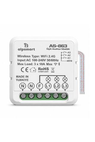 As-863 Akıllı Wifi Üçlü Duvar Anahtarı Modülü Tuya Uyumlu 1