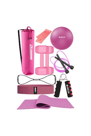 9 Parçalı Pilates Ve Fitness Seti Pilates Minderi, Dambıl, Squat Band Ve Daha Fazlası - Pembe