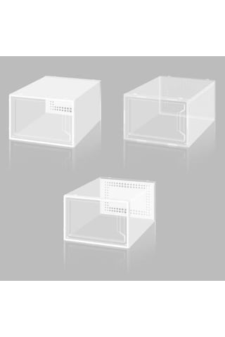 Novahub Şeffaf 3 Adet Ayakkabı Saklama Kutusu, Havalandırma Deliği, İstiflenebilir, Plastik, Modern Tasarım Şeffaf