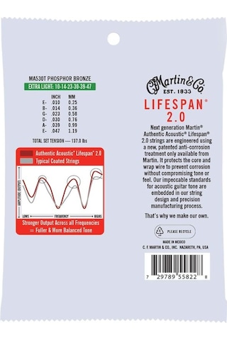 Martin Co Ma530t Sp Lifespan Treated Akustik Gitar Teli Extra Light 10-47
