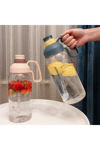 Yaleker 1.8l Büyük Kapasiteli Tritan Matara, Çizgili Ölçü, Pipetli, Sızıntısız Kapağı Ve Sağlam Kollü, Spor, Kamp, Seyahat İçin Beyaz Beyaz