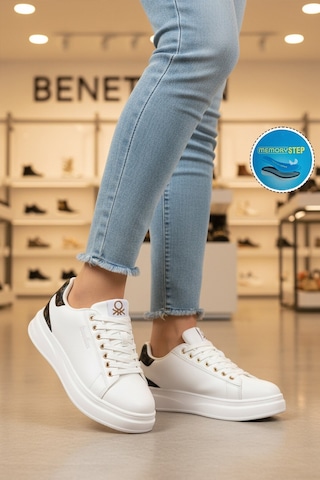 United Colors Of Benetton Beyaz Bağcıklı Cilt Unisex Spor Ayakkabı Bnı-12098 G
