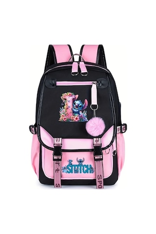 Honeybeeshop I Dısney Stitch A-z Büyük Kapasiteli Sırt Çantası Pembe Siyah İki Tonlu Hafif Dayanıklı Polyester Okul Seyahat Günlük Kullanım Disney Çanta Geniş Depolama I