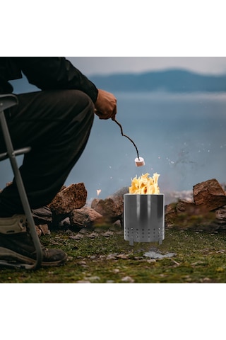 Shineyee Taşınabilir Demir Isıtıcı, Doğal Yakıt İle Verimli Isı, Ev/manzaralı Kullanıma Uygun, Isıdan Korumalı Ayaklı, Gümüş Rengi Küçük Odunluk Gri