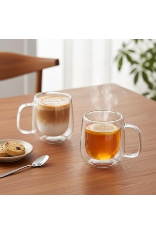 Deconox 2'li Çift Cidarlı Cam Fincan Seti - 100 Ml Isıya Dayanıklı Espresso Ve Türk Kahvesi Bardağı - El Yakmaya Çok Renkli