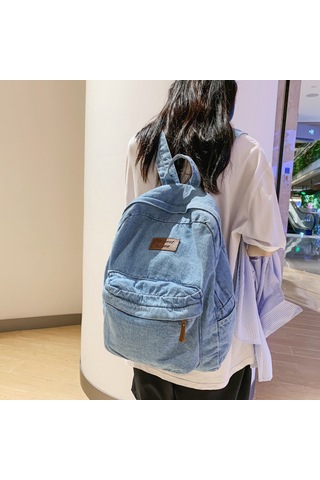 Moveevo Hafif Dayanıklı Jean Materyal Çanta - 32x13x40cm Büyük Hacim, Okul/iş/seyahat İçin Light Mavi Sırt Çantası Çok Renkli