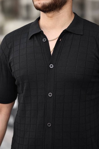 Tex Republic Erkek Siyah Örme Kumaş Gömlek Siyah