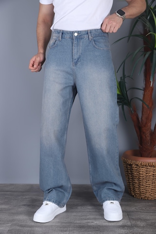 Felvıno Erkek Yıkamalı Süper Baggy Bol Kesim Kot Pantolon Mavi