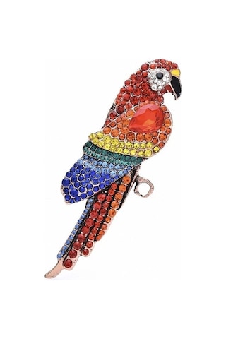 Solfera Papağan Harlequin Macaw Renkli Zirkon Taşlı Büyük Boy Broş Rz169