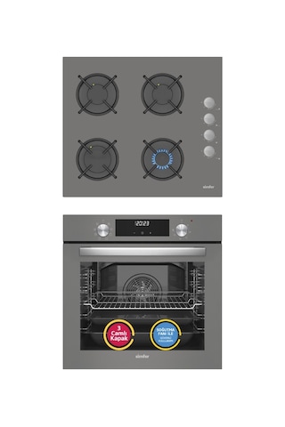Simfer 9 Fonksiyon QS Dijital Gri 2'li Ankastre Set (8223 Fırın + 3538 Ocak)