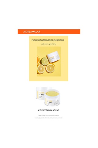 Missha A'PIEU Vitamin AC Pad Vitamin İçerikli Canlı ve Pürüzsüz Görünüm Kazandıran Pamuk Ped 35 Adet