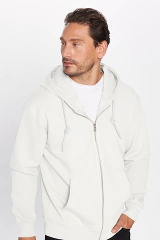 Tudors Unisex Relax Fit Rahat Kesim Pamuklu İçi Polarlı Çift Cepli Fermuarlı Beyaz Kapüşonlu Sweatshirt-32826 Beyaz