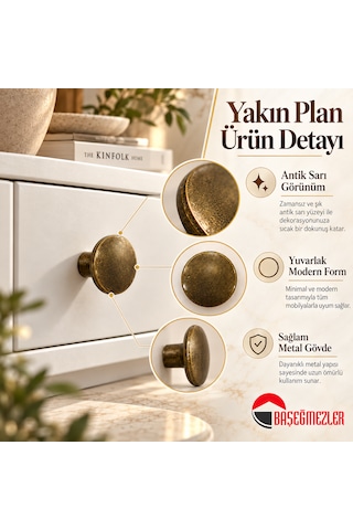 Haskan Yuvarlak Düğme Kulp Antik Sarı