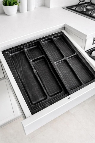 Plastik Mutfak Çekmece Düzenleyici, Siyah, 2 Parçalı Set, Kaşıklık Organizer, 35x45 Cm Diğer