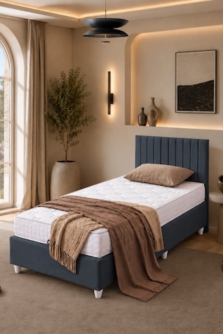 Baza Seti, Alessa Tek Kişilik Baza Başlık Maxi Yatak Seti, Antrasit - 100x200 Cm 100 x 200