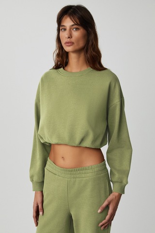 DEWANNA Kadın Uzun Kollu Crop Yeşil Eşofman Takımı