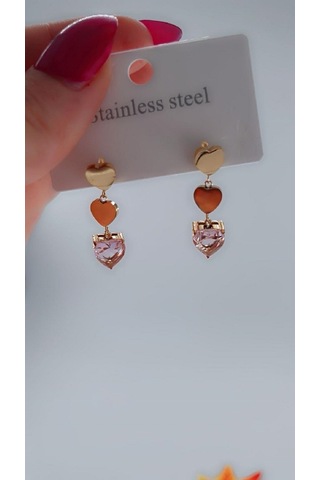 Kadın Sallantı Kalpli Çelik Küpe Gold Renk Altın