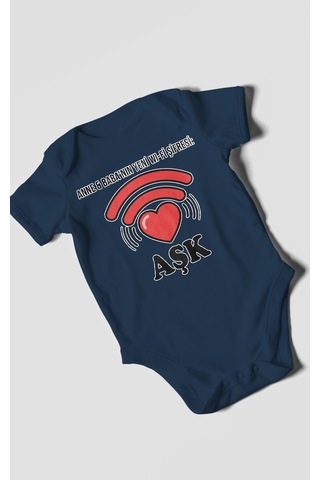 Anne Babanın Yeni Wifi Şifresi Aşk Baskılı Bebek Zıbını Çıtçıtlı Body 8 Renk %100 Pamuk Kısa Kol Lacivert