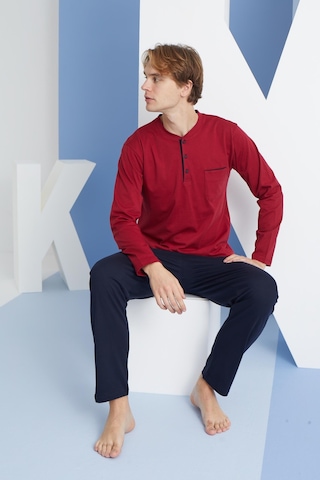 Kly 9250 Erkek Dört Mevsim Midi Yaka Uzun Kollu Pijama Takım Bordo