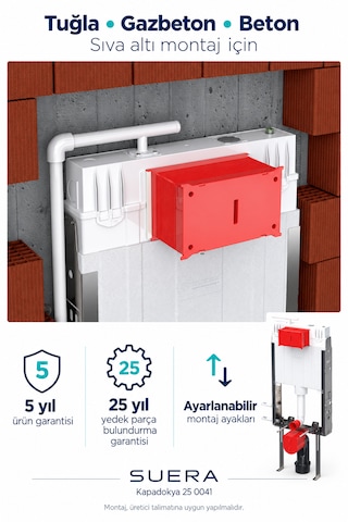 Suera Kapadokya Tuğla Tipi Gömme Rezervuar Seti Elixir Mat Krom Panel 25 0041