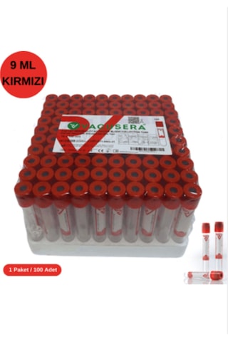 Vakumlu Tüp 9 Ml Kırmızı 100'lü Paket