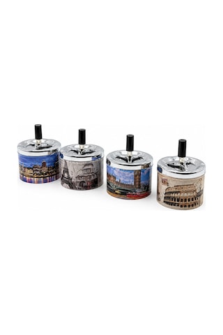 12 Adet Ashtray Yuvarlak - Basmalı Metal Küllük 5705 Çok Renkli