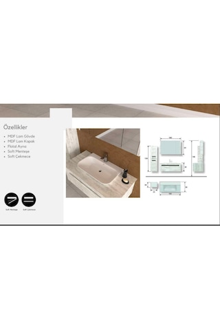 Evros Vista Banyo Dolabı 100 Cm Boy Dolabı Dahil Beyaz - Antrasit