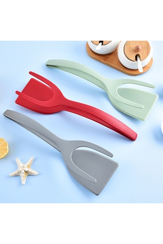 Leezsing Siyah Nylon 2'li İşlevli Mutfak Araçları -牛排 Yumurta Ve Pastırma İçin Döndürme Spatula İle夹