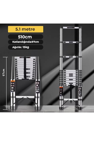 Paslanmaz Çelik Katlanır Merdiven 5.1 Metre 1 Adet