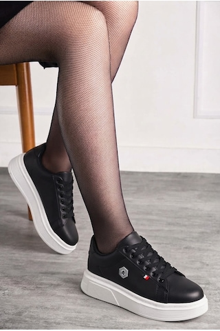 Nstil Unisex Spor Ayakkabı Rahat Yumuşak Taban Kaymaz Günlük Bağcıklı Sneaker 034 SİYAH-BEYAZ