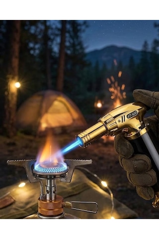 Çok Amaçlı Torch Pürmüz Çakmak Kamp Mutfak Hobi Kullanımlı Kahverengi