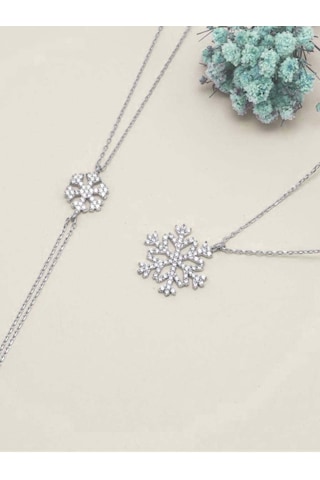 Brezza Lusso Jewelry 925 Ayar Gümüş Kar Tanesi Kadın Kolye Bileklik Set