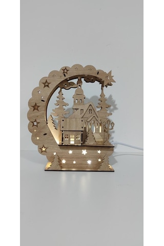 Lazer Kesim Noel Manzaralı Gece Lambası 27cmx22cm