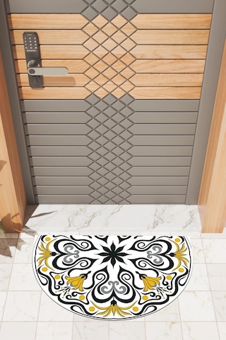 Rugmood Modern Dijital Paspas Beyaz Mandala Desen Paspas - Kapı Önü Paspası