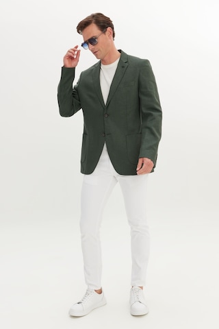 AC&Co / Altınyıldız Classics Erkek Hakı Keten Slim Fit Dar Kesim Mono Yaka Torba Cepli Ceket Haki