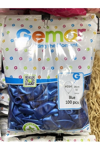Gemar Parti Doğum Günü Organizasyon Balon - 28 Cm. - Ivory - Blue - 100 Adet Mavi