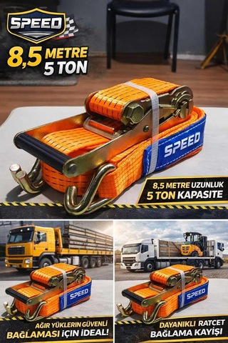 Tr 8,5 Metre 5 Ton Yük Bağlama Kemeri Çift Kancalı Spanzet Genel