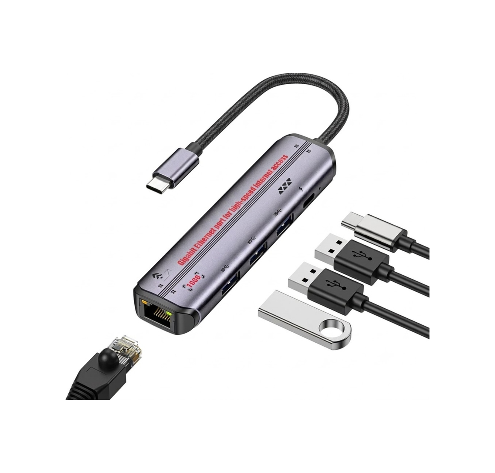 5'i 1 Arada Type-c Hub Çoklayıcı - Gigabit Ethernet Rj45 1000mbps Ve 100w Pd Şarj Adaptörü-ap-101
