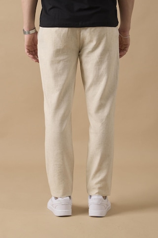 Braccas Erkek Bej Slim Fit Keten Karışımlı Çizgili Pantolon Bej
