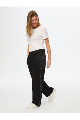 Payet Şerit Garnili Wide Leg Fit Eşofman Alt W26esa006 Uw26esa00610 Siyah