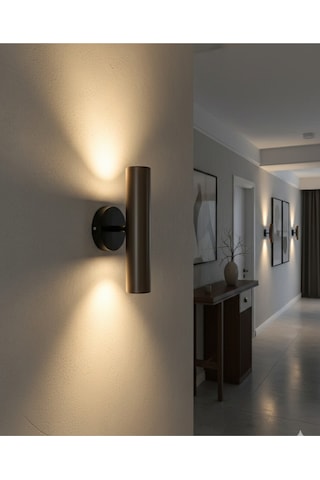 Mylights Kahverengi Başlık Siyah Gövde Gu10 Çift Yönlü Metal Duvar Aplik Ayna Tablo Yanı Yatak Başı Siyah