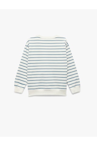 Koton Uzun Kollu Bisiklet Yaka Şardonlu Çizgili Sweatshirt Mavi Çizgili 7wkb10066tk